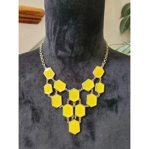 Charming Charlie Yellow & Gold Faceted Tile Bubble Bib Statement Necklace Set